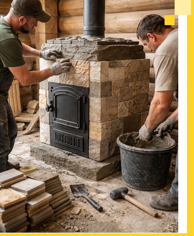 Облицовка банной печи под ключ в Качканаре: камень и плитка