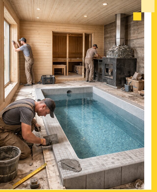 Проект бани с бассейном и сауной в Качканаре под ключ