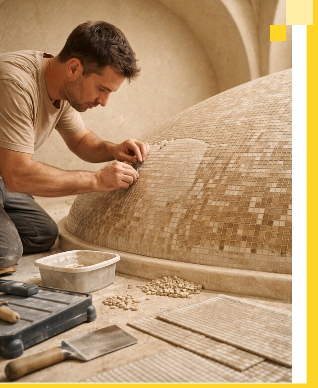 Профессиональная укладка мозаики для хамама под ключ в Качканаре